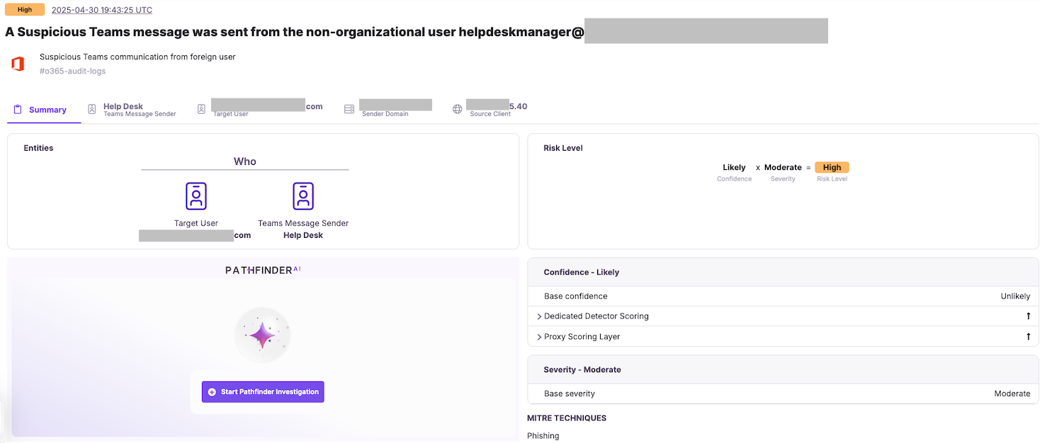 Microsoft Teams Phishing Attempt Alert in Hunters Next Gen SIEM