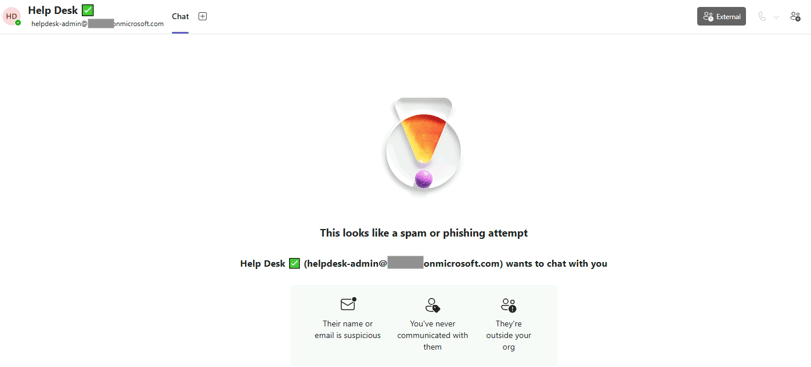 Image 6: Potential phishing warning message shown in Microsoft Teams
