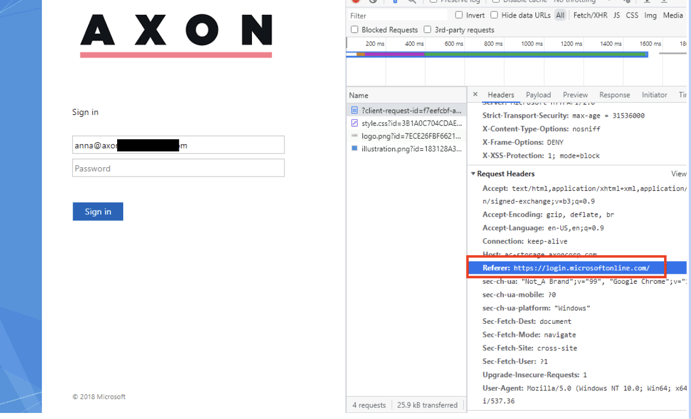 reverse proxy redirected from Microsoftonline