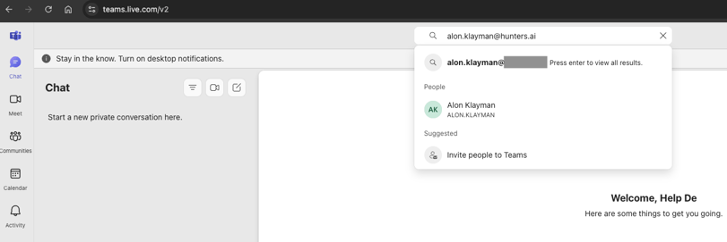 Image 3: Searching for external users in Microsoft Teams