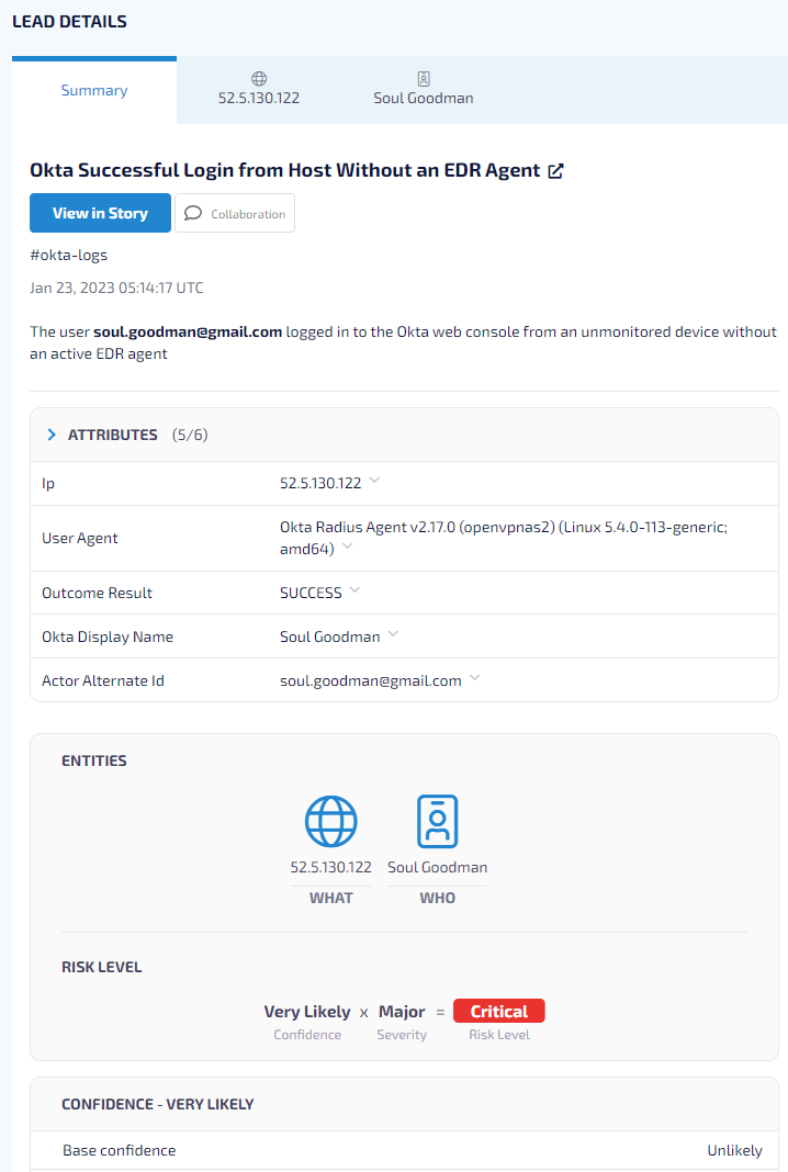 okta successful login without EDR agent - lead drawer