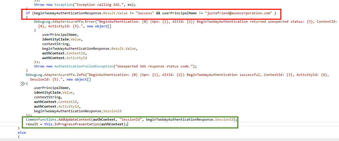 Manipulating BeginAuthentication() method to skip MFA validation